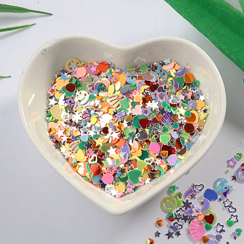 10 g/pacco più colori Star Heart Moon paillettes per Nail art, Glitter brillanti paillettes per unghie sciolte in PVC fai da te, decorazione di nozze