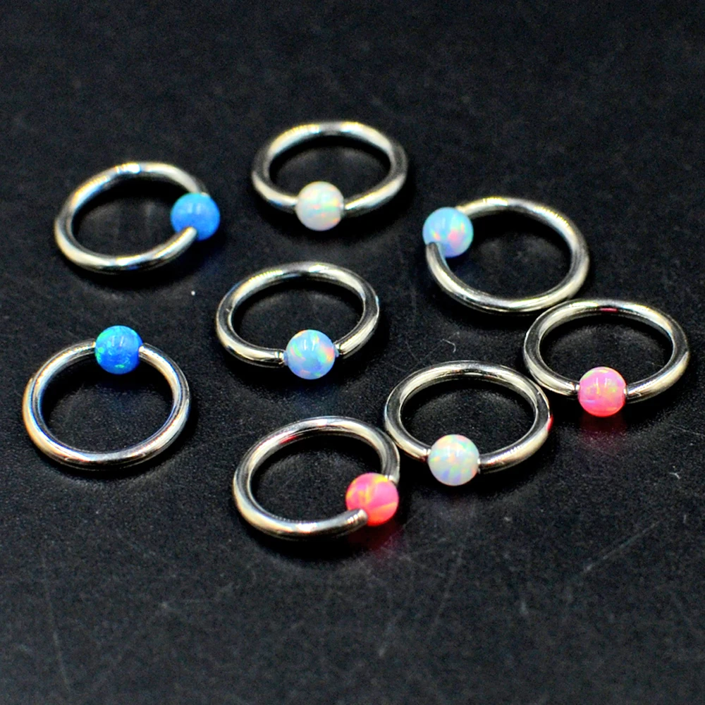 1PC G23 Solid Titanium Captive Bead Ring With Opal Stone Opal Ear Tragus Cartilage Helix Earring Closer Ring Nose Piercing Ring