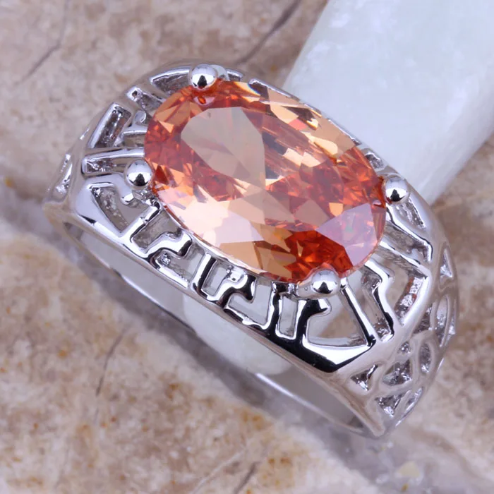 Excellent Brown Morganite Silver Plated  Ring Size 6 / 7 / 8 / 9 R0267