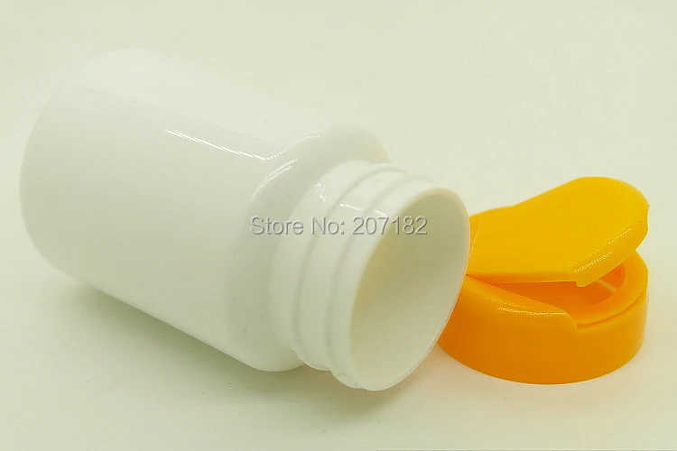 (100 teile/los) 80cc PET Leere Kapsel Flasche, 80ml Kunststoff Vitamine Flaschen --- Weiße Farbe mit Flip Top Gelb Kappe