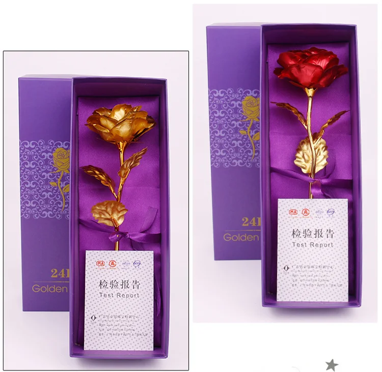 YO CHO Artificial Flowers 24k Gold Rose with Box New Year Valentine\x27s Day Gift/Present Foil Flowers Home Decor Fake Roses