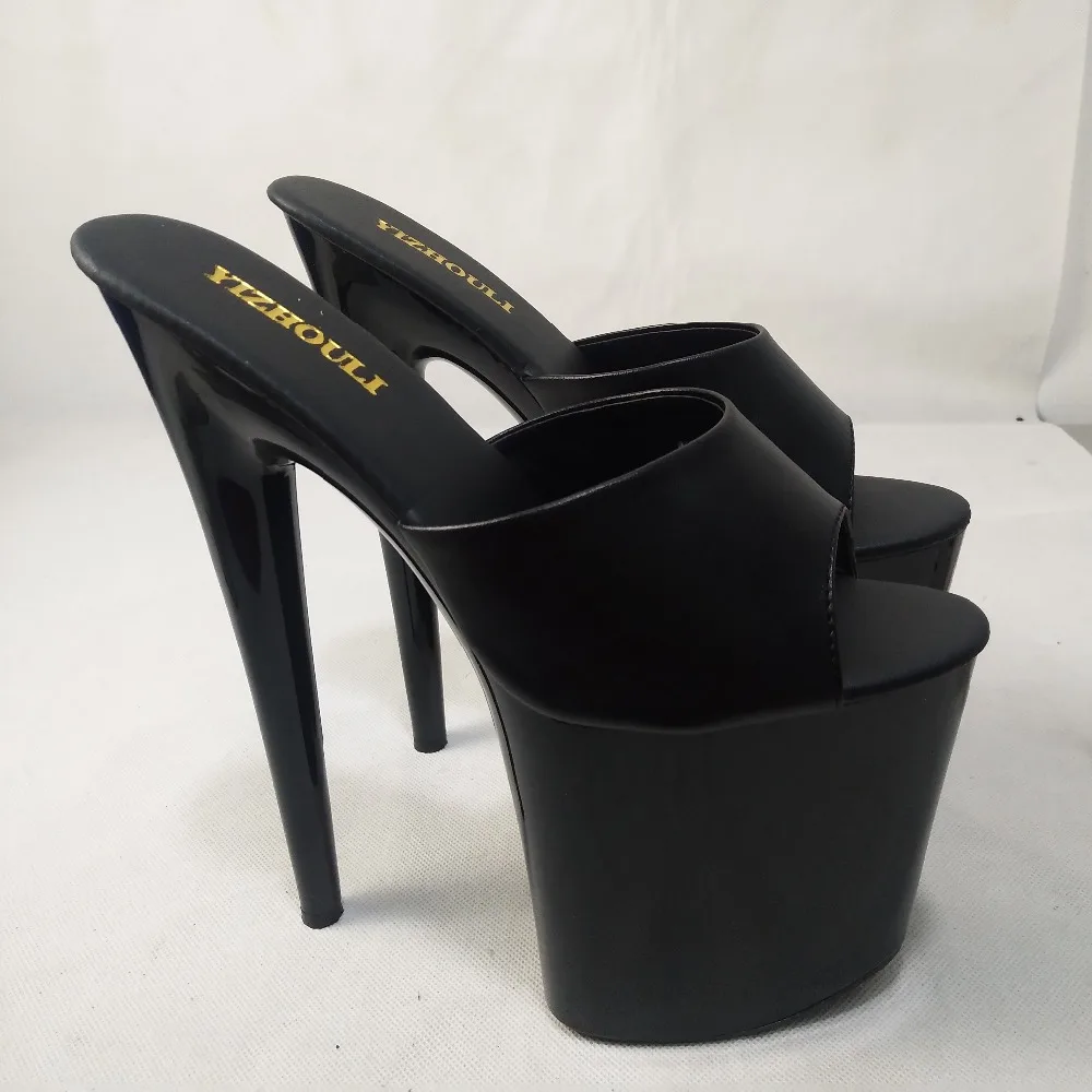 8 inches high heel sandal shoes sexy stripper high slide 20 cm high heels black platform shoes in women