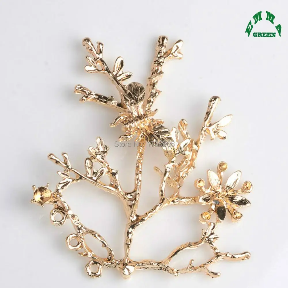 Plum Blossom DIY Flower Gold Color Buttons for Wedding Embellishment Decorations 5pcs with More holes for Girl Hair Accessories