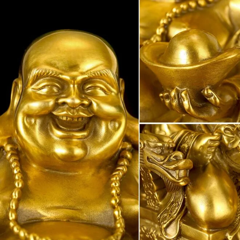 Lucky Maitreya Statue Feng Shui Ornaments Open Light Pure Copper Crafts Treasures Wealth Buddha Home Car Decoration