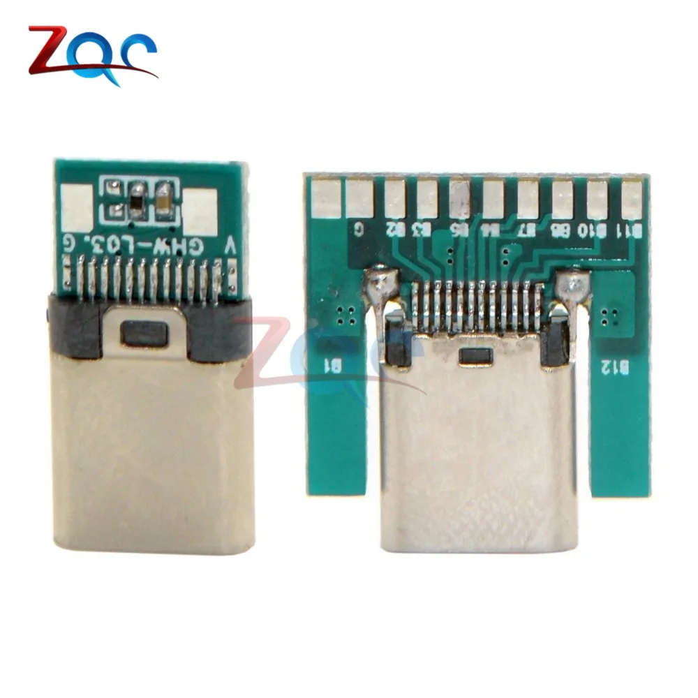 USB 3.1 Type C Connector 24 Pins Male Female Socket Receptacle Adapter to Solder Wire & Cable 24P PCB Board Support Module