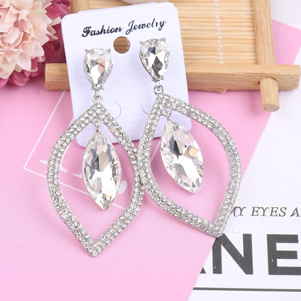 VEYO Hollow out Crystal Drop Earrings Round Rhinestone Trendy Dangle Earrings for Women Fashion Jewelry Dress Matching