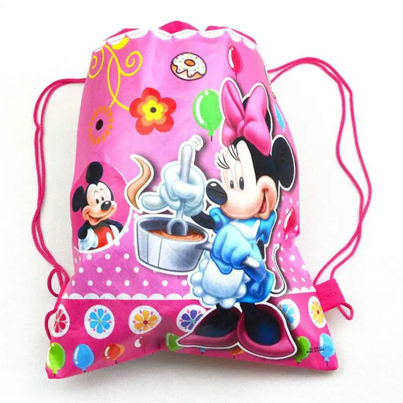 High Quality 34cmx27cm Drawstring Bag Minnie Mouse Child Travel School Bag Fabrics Backpack Women Shopping Non-woven Bag Supply