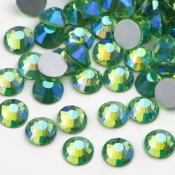 Round Flat Back Light Green AB Non Hotfix Rhinestone Nail Stones DIY 3D Phones Decorations Supplies SS4- SS30 9sizes