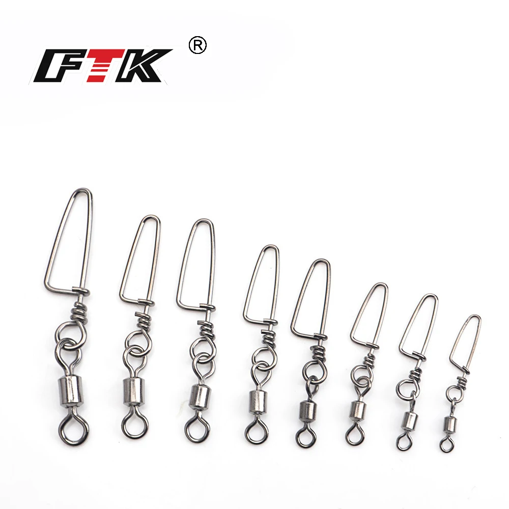 

FTK Brand 1 Pack 1/0#-6# Steel Fishing Rolling Swivel With Cross Lock Snap Hook Lure Connector Terminal Fishing Tackle