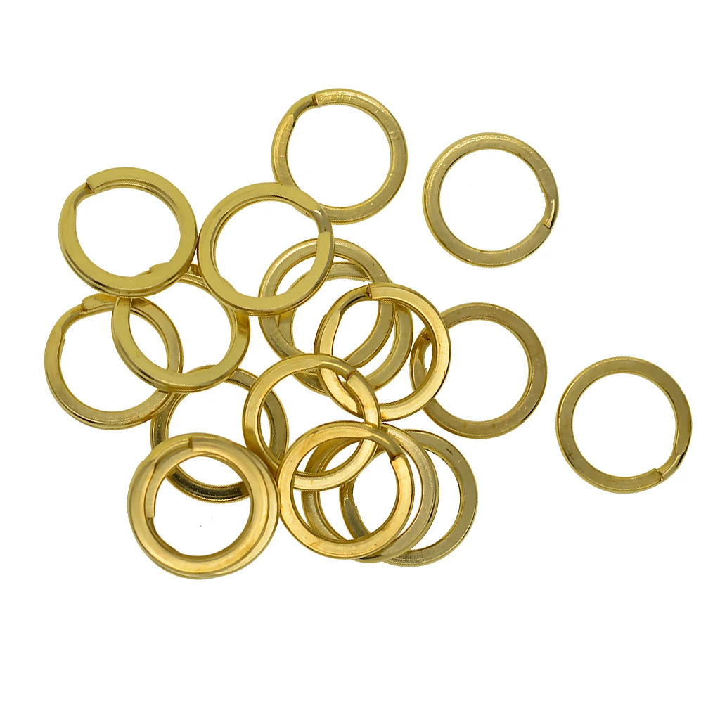 20 Pieces Solid Brass Flat Split Key Ring Chain Hook Hardware 15 mm / 0.59 inch Keyrings Keyschains Connector Bag Charms Clasp