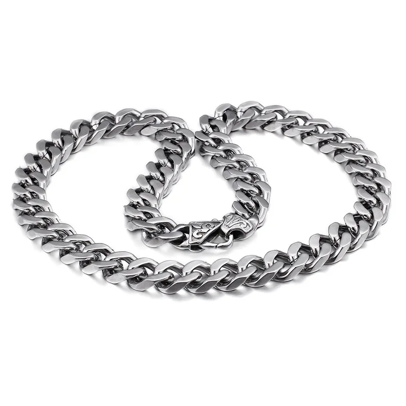 

Domineering Men's Titanium Steel Necklace Thick and Wide Whip Chain Denim Flat Waist Silver color Chain Necklace