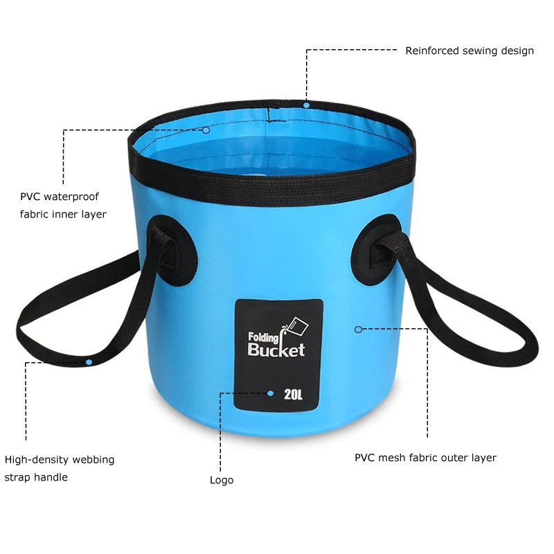 12L 20L tragbarer wasserdichter Wasserbeutel, faltbarer Eimer, Wasservorratsbehälter, Tragetaschen für Angeln, Camping, Wandern – Detail 2