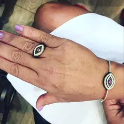 only 5 stock promotion black white red cz eye lucky turkish evil eye Bohemia finger ring bangle bracelet jewelry set