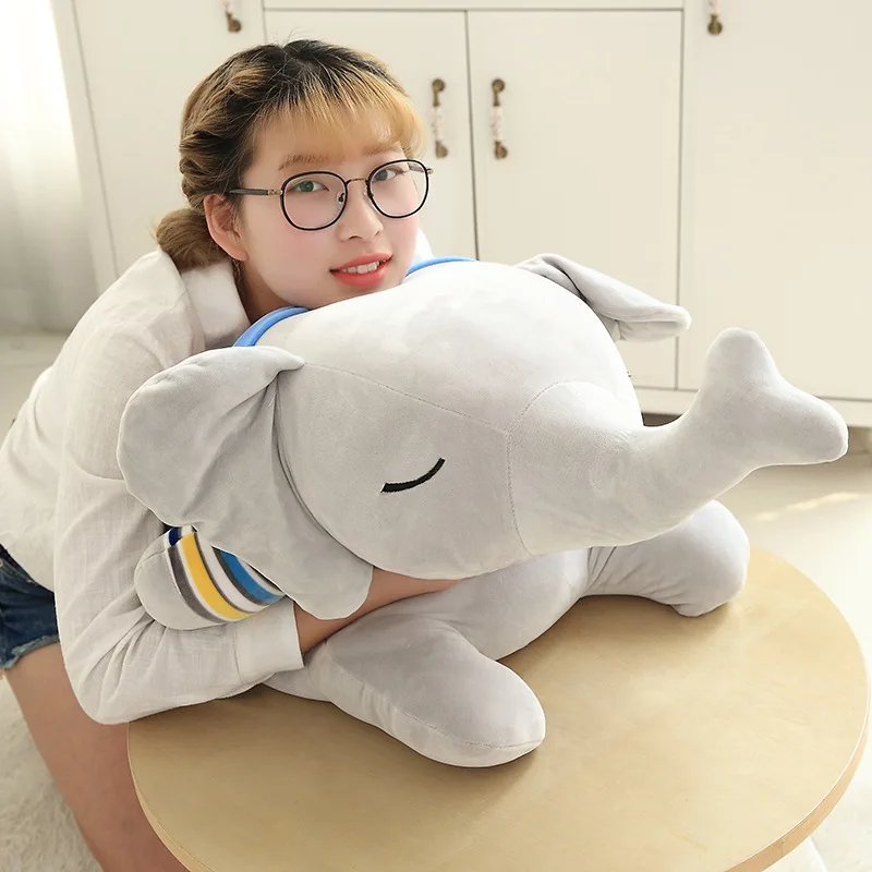 

large 80cm cartoon prone elephant plush toy rainbow stripes cloth elephant soft doll throw pillow christmas gift s2864