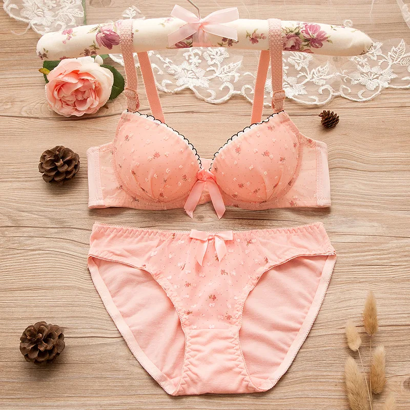 Cute Bow Knot Lace Girl Underwear Bras Suits For Children Teen Kids Young Girls Training Lingerie Students