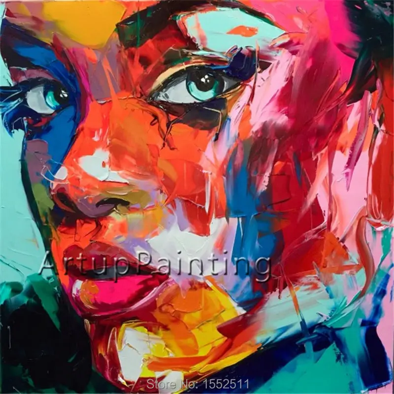 

Francoise Nielly portrait Palette knife Face Oil painting Impasto figure on canvas Hand painted Wall Art Picture home decor