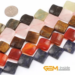 15mm Square Twist Stone Beads Natural Stone Beads Select: Unakite Fluorite Tiger Eye Sodalite Amethysts Strand 15