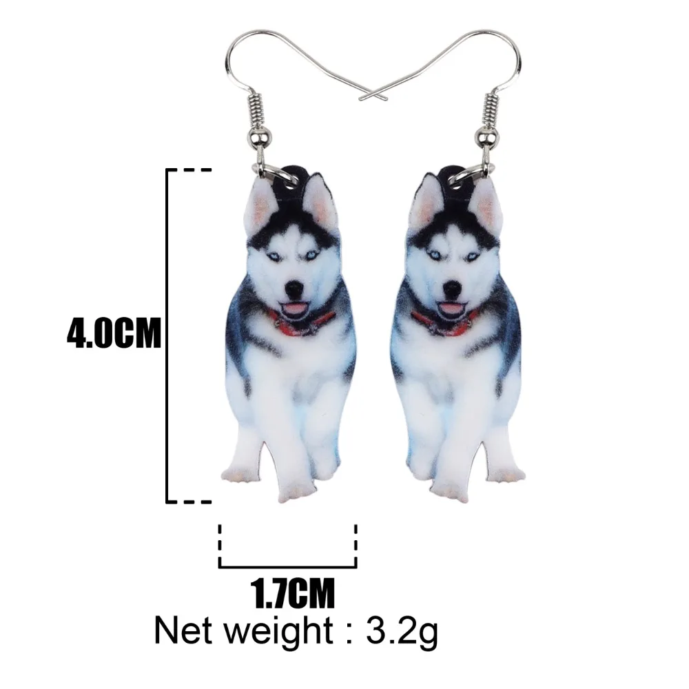 Bonsny Acrylic Handsome Siberian Husky Dog Earrings Big Long Dangle Drop Gifts for Women Girls Ladies Teens Animal Jewelry Bulk