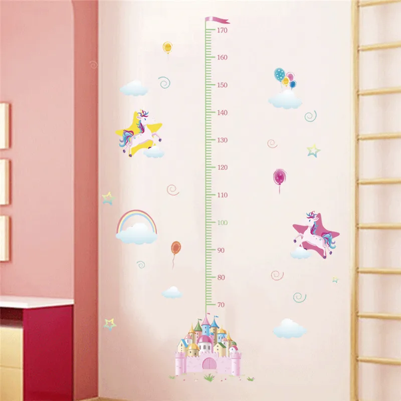 Cartoon Unicorn Height Measure Wall Stickers for Kids Rooms Growth Chart Wall Decals Children Nursery Bedroom Decor Mural Gift