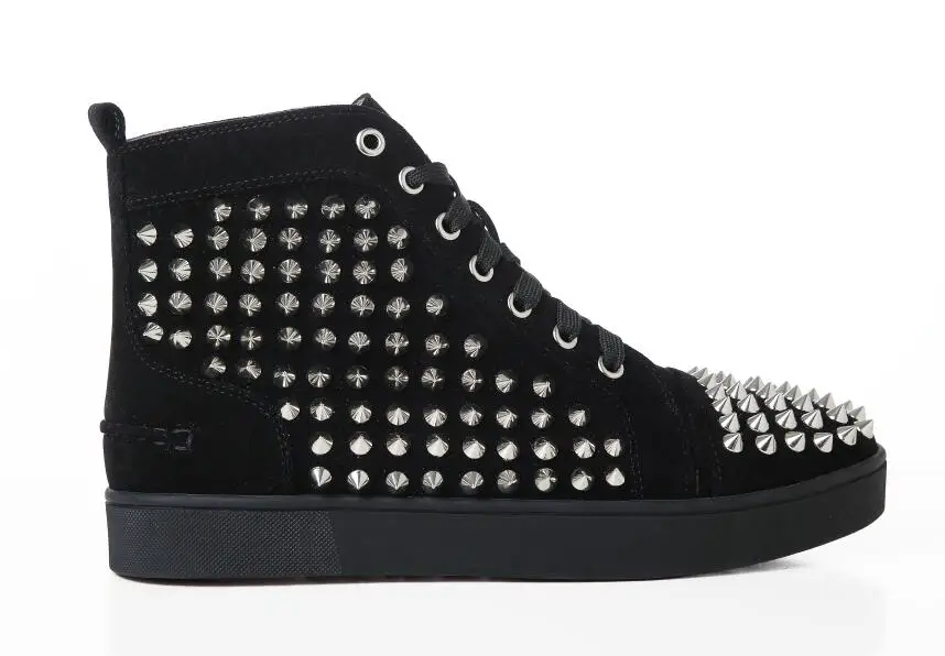 Qianruiti Fashion Men Spiked Sneakers High Top Platforms Lace Up Rivet Studded Flats Casual Shoes Men Ankle Boots Runway