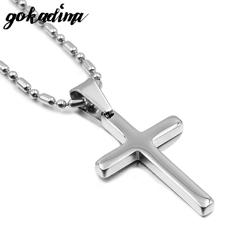 Gokadima Fashion Trendy Stainless Steel Simple Little Cross Pendant Necklace For men or women jewelry 2018, 4 colors