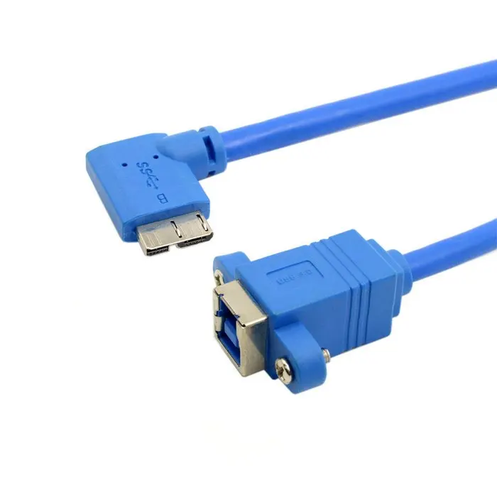 USB 3.0 Type B Female to Micro B 90 Degree Left Angled Cable with Panel Mount Screw Holes 20cm