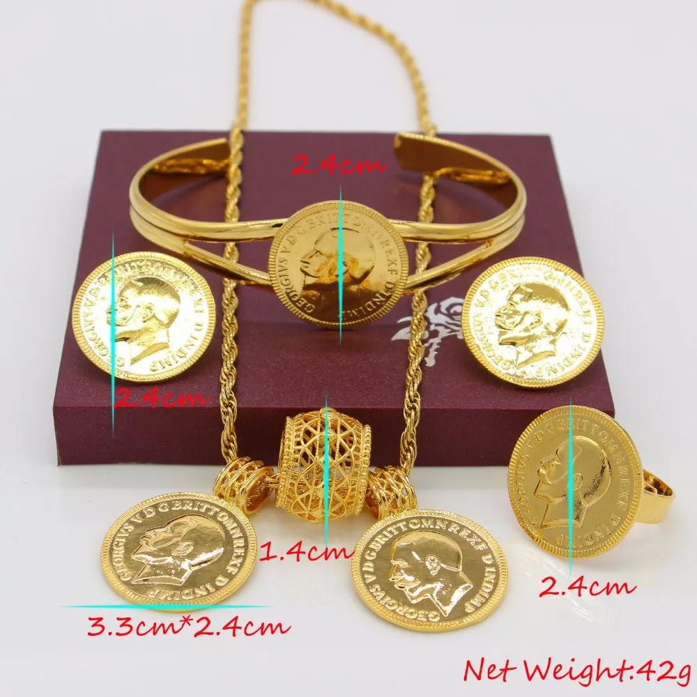 Adixyn Gold Color Coin Jewelry Set Ethiopian Necklace Pendant/Earrings/Ring/Bangle Habesha Wedding Eritrea/Africa Gift