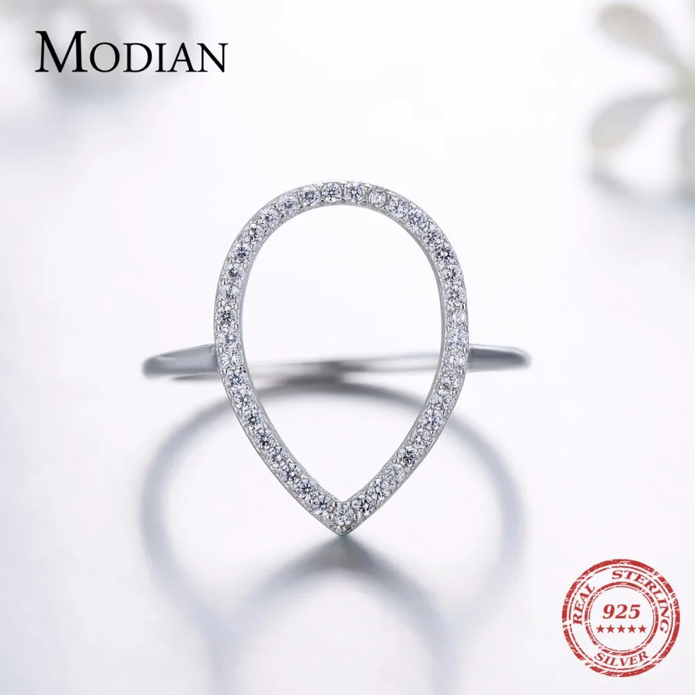 Modian-anillo clásico de gota de agua de pera de Instagram para mujer, joyería de compromiso brillante, anillos de plata de ley 100% 925, nueva moda