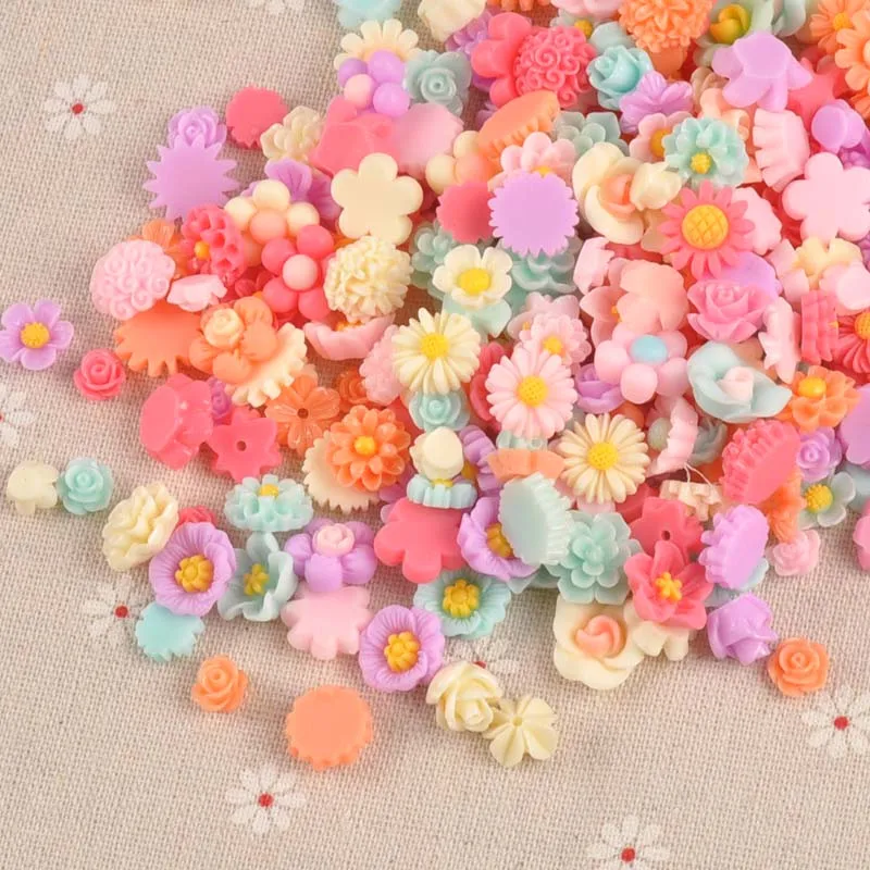 50PCS multicolor Flower flatback Resin Cabochons Scrapbook Craft 7-13mm DIY Embellishments decor Headwear accessories CP1977