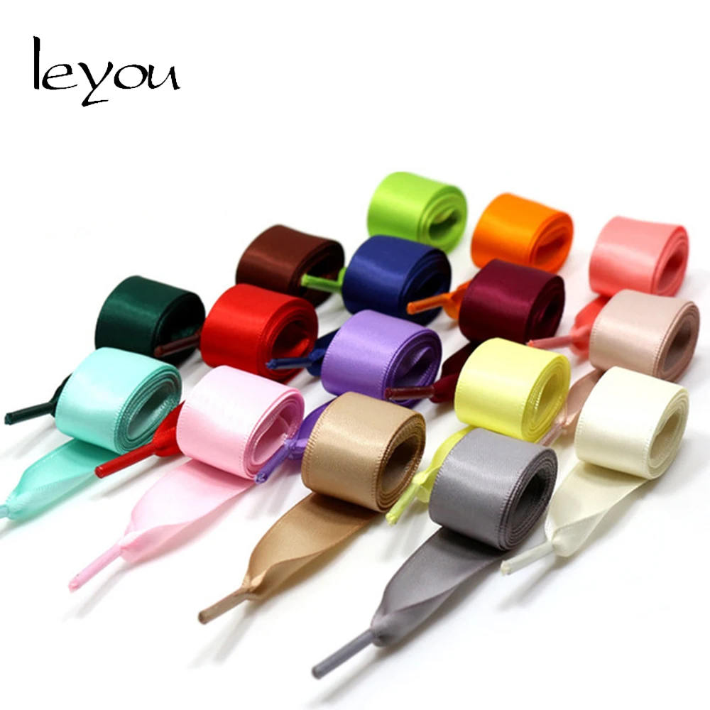 Leyou 80-160cm Flat Silk Shoe Laces Colorful Satin Silk Ribbon Shoelaces Sneaker Shoe Strings 2cm Wide Shoelaces