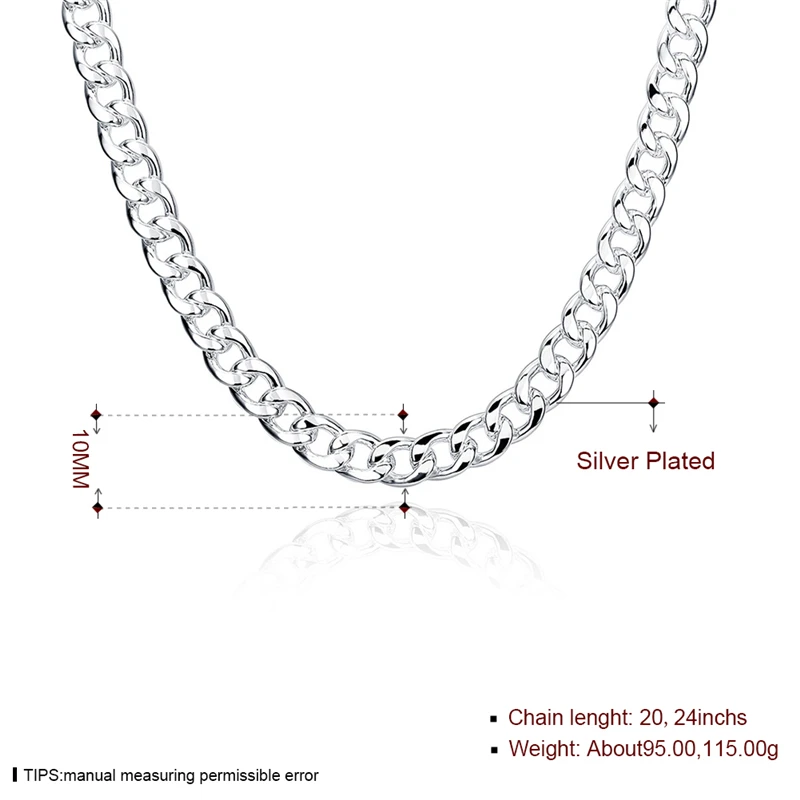 DOTEFFIL 925 Sterling Silver 10mm 20/22/24 inch Sideways chain Necklace For Men Fashion Party Domineering Jewelry