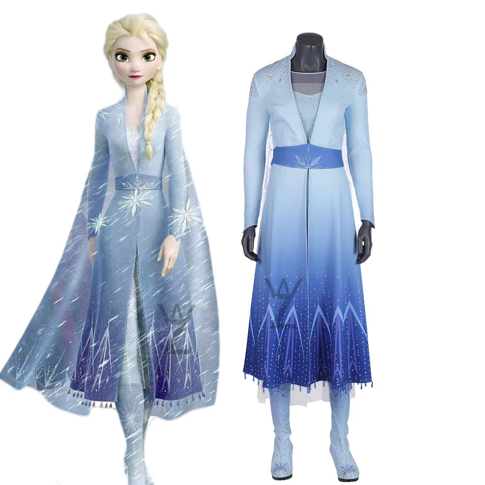 Shining Sequin Dress Queen Elsa Cosplay Costume and Boots Fancy Blue Dress Carnival Halloween Outfits