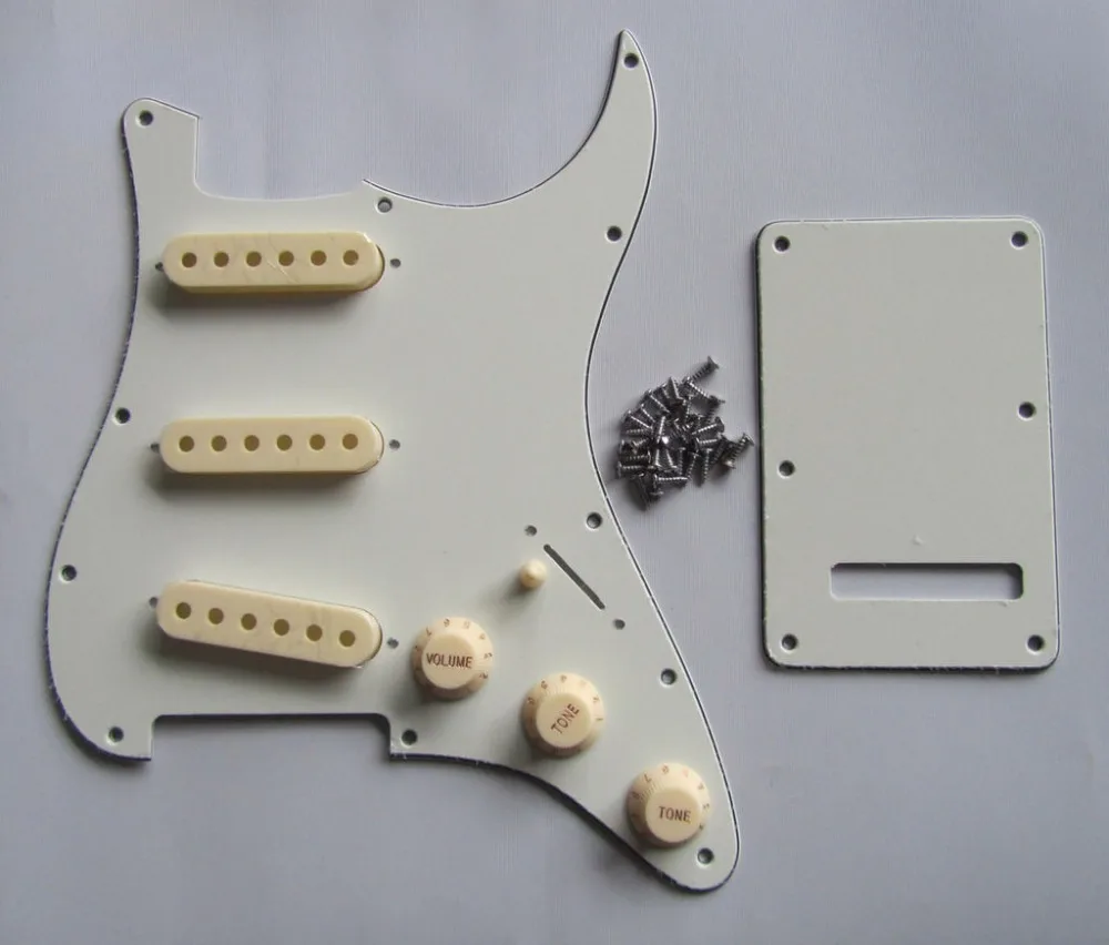 Ivory/Parchment ST  SSS Pickguard with Aged White Pickup Covers Knobs Tip