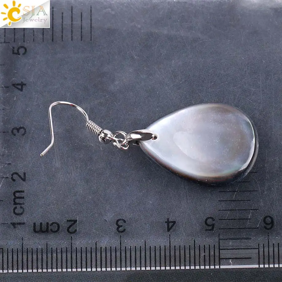 CSJA Vintage Natural Black Shell Water Drop Earrings for Women Mother of Pearl MOP Beads Statement Earrings Jewellery E843