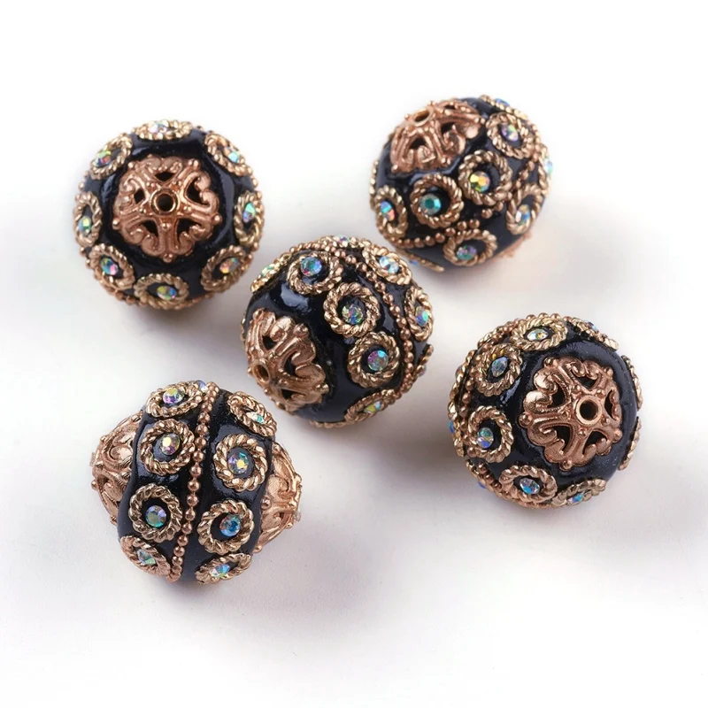 5pcs 20mm Handmade Indonesia Beads with Metal Findings Light Gold Color Plated Round For DIY Jewelry Making Handicrafts Supplies