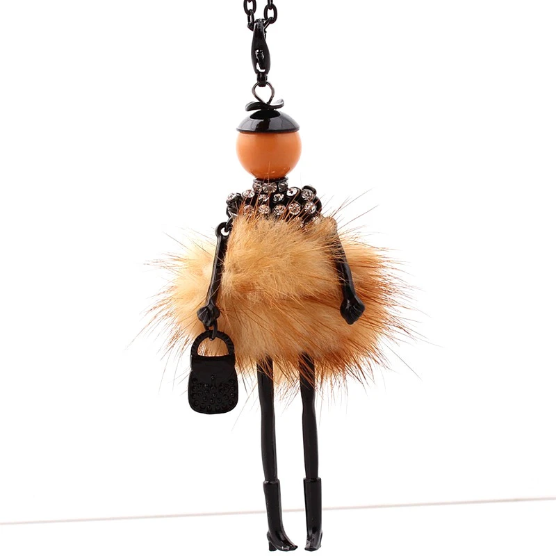 9 Colors New Gun Black Color Rubbit Fur Jewelry Cute Girl Doll Necklace Long Necklace Women Pendant Jewelry Girl Doll Necklace