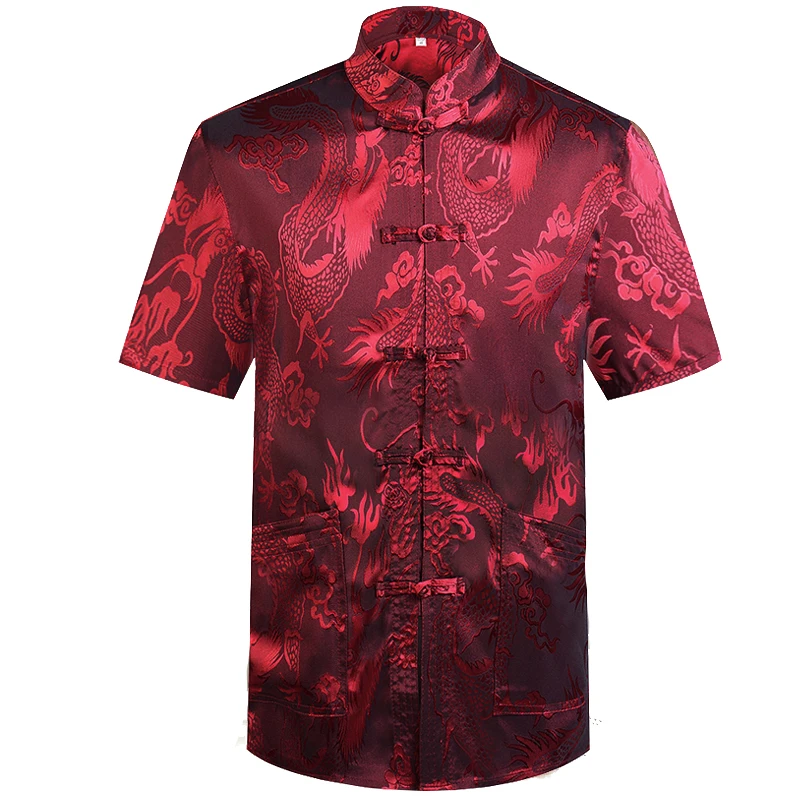 High Quality 4XL Summer New Kung Fu Shirt Blouse Mens Short Sleeve Traditional Chinese Tang Suit Top Male Tai Chi Uniform