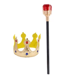 Kids Royal Crown and Scepter Set Birthday Cosplay Costume Props King Queen Fancy Dress for Boys Girls