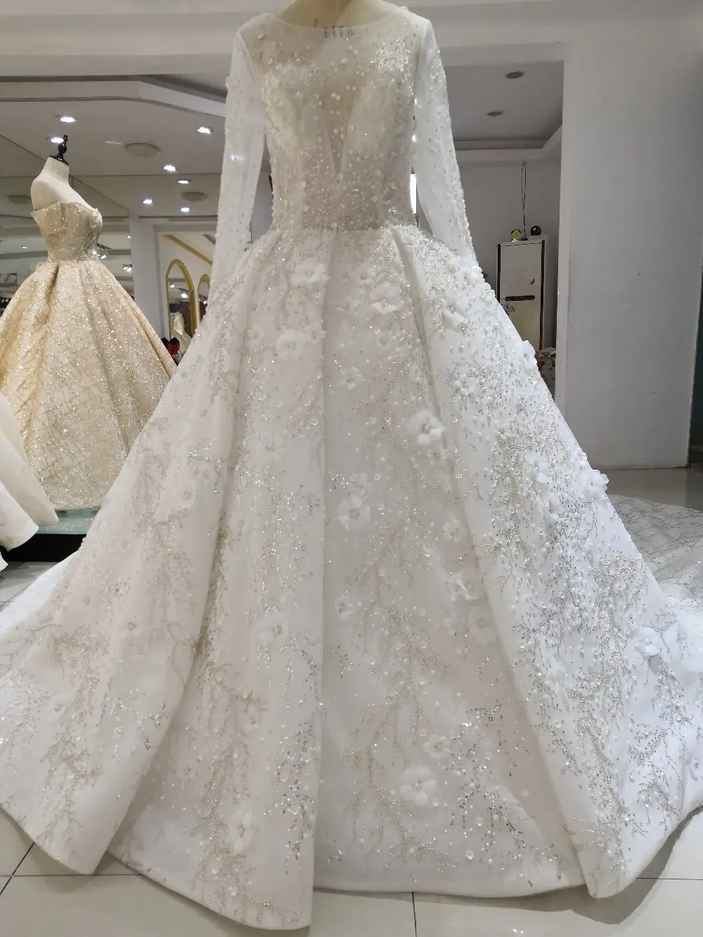 Vestidos De Novia 2020, арабское роскошное вышитое бисером кружевное свадебное платье с длинным рукавом, 3D Цветочный узор, свадебные платья, robe de mariee