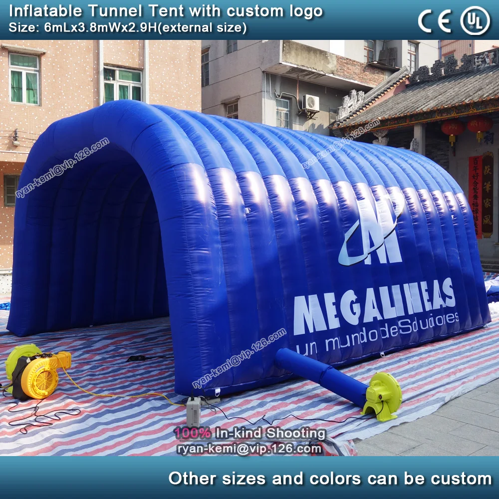 20ft 6mL inflatable tunnel tent with custom logo blue inflatable sports tunnel wedding party outdoor events inflatable shelter