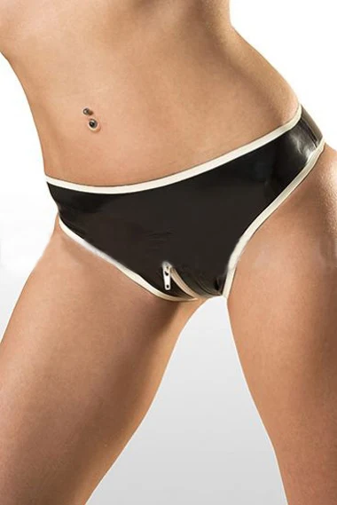 

Women's Black Latex Briefs with Crotch Zipper Latex Underwear Latex Panties