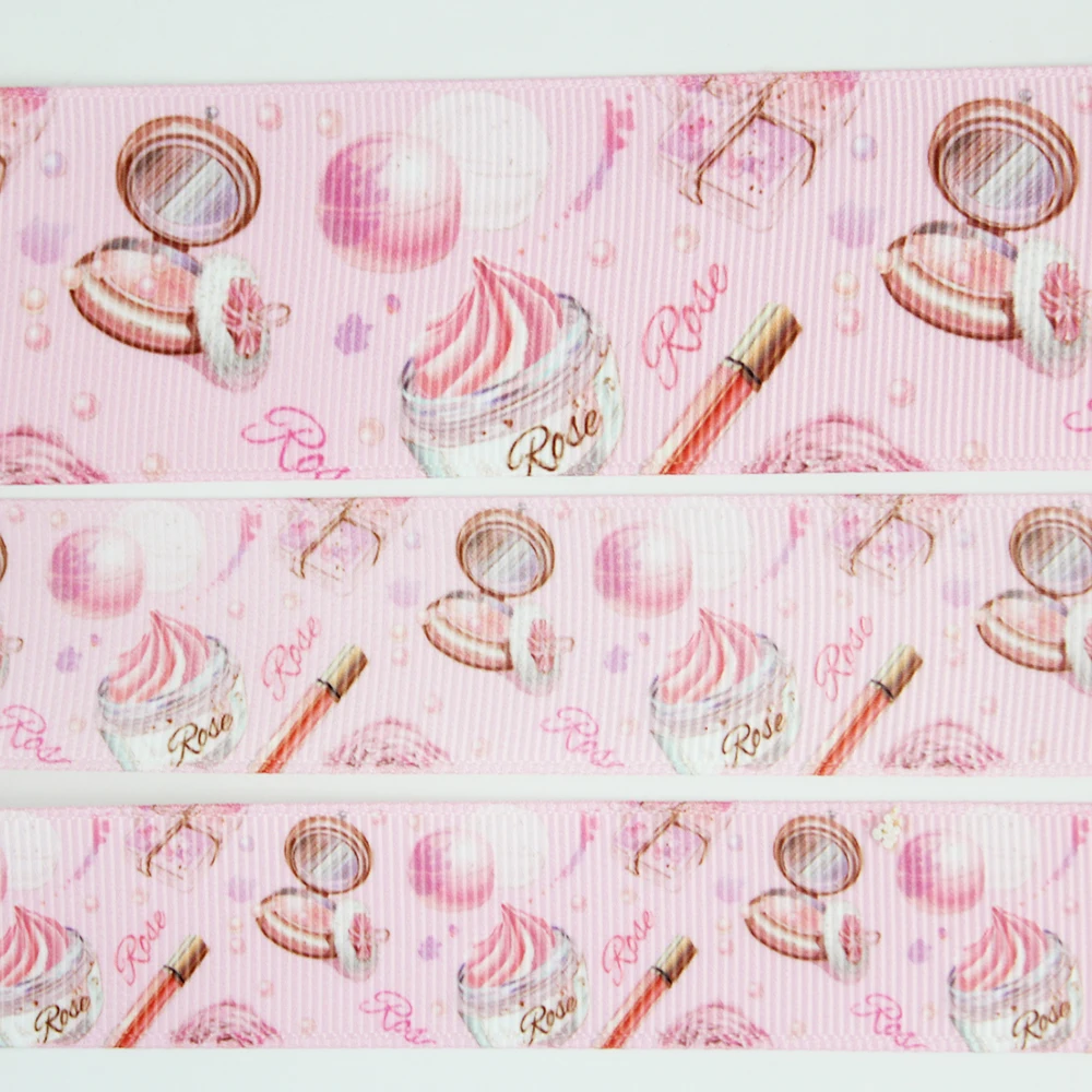 

Pink 25mm 38mm cartoon cosmetic printed grosgrain ribbon polyester party decoration handmade hair bows webbing 10 yards 20 yards