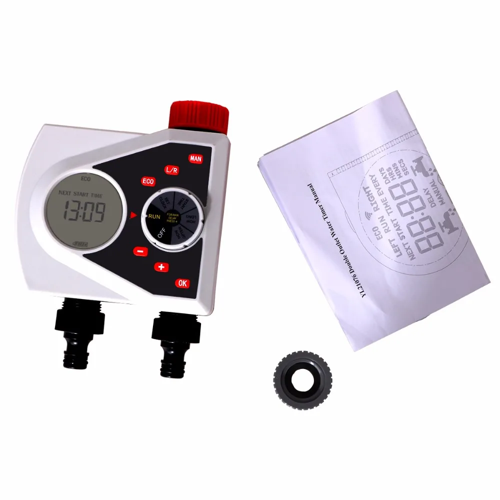 Two Outlets Garden Automatic Watering Timer Digital Electronic Solenoid Valve Sprinkler Timer Irrigation Controller System#21076