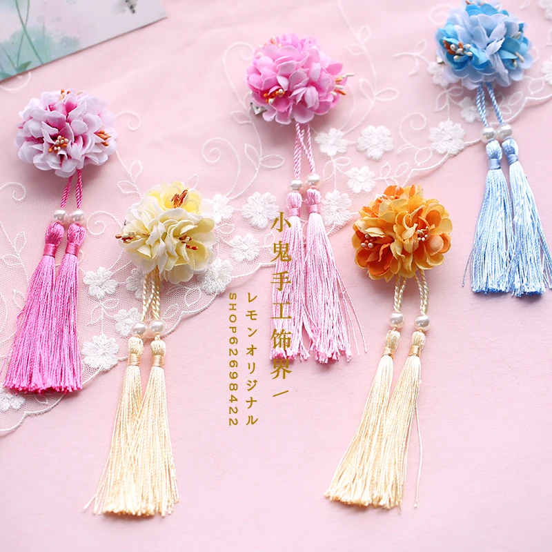 Ancient style costume Hanfu accessories fresh gradient artificial flower ribbon hairpin clip tassel Lolita hair accessories