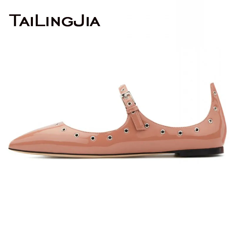 

Pink Shoes Woman Comfy Ladies Shoes Brand Patent Leather Pointed Toe Flats Plus Size High Quality Buckle Flats Wholesale Latest