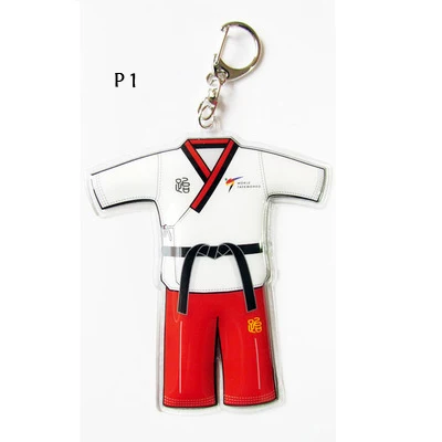 12pcs/lot) New poomsae dobok keychains taekwondo v neck 4 colors doboks key chains gifts for childrens students wholesale