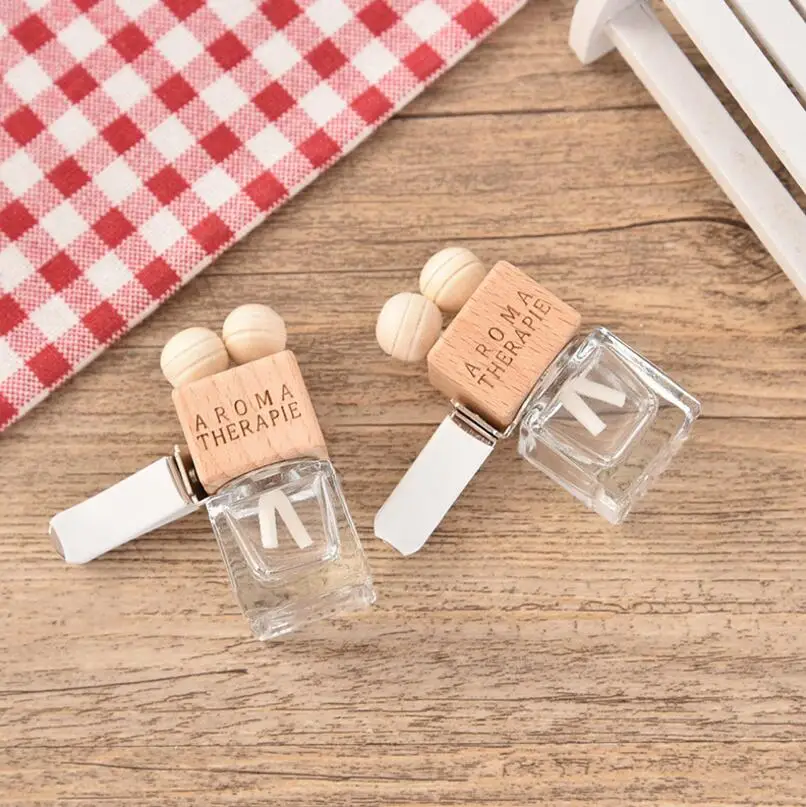 6ML Transparent Glass Car Perfume Tuber Square Car Perfume Bottle with Wooden Cap lin3628