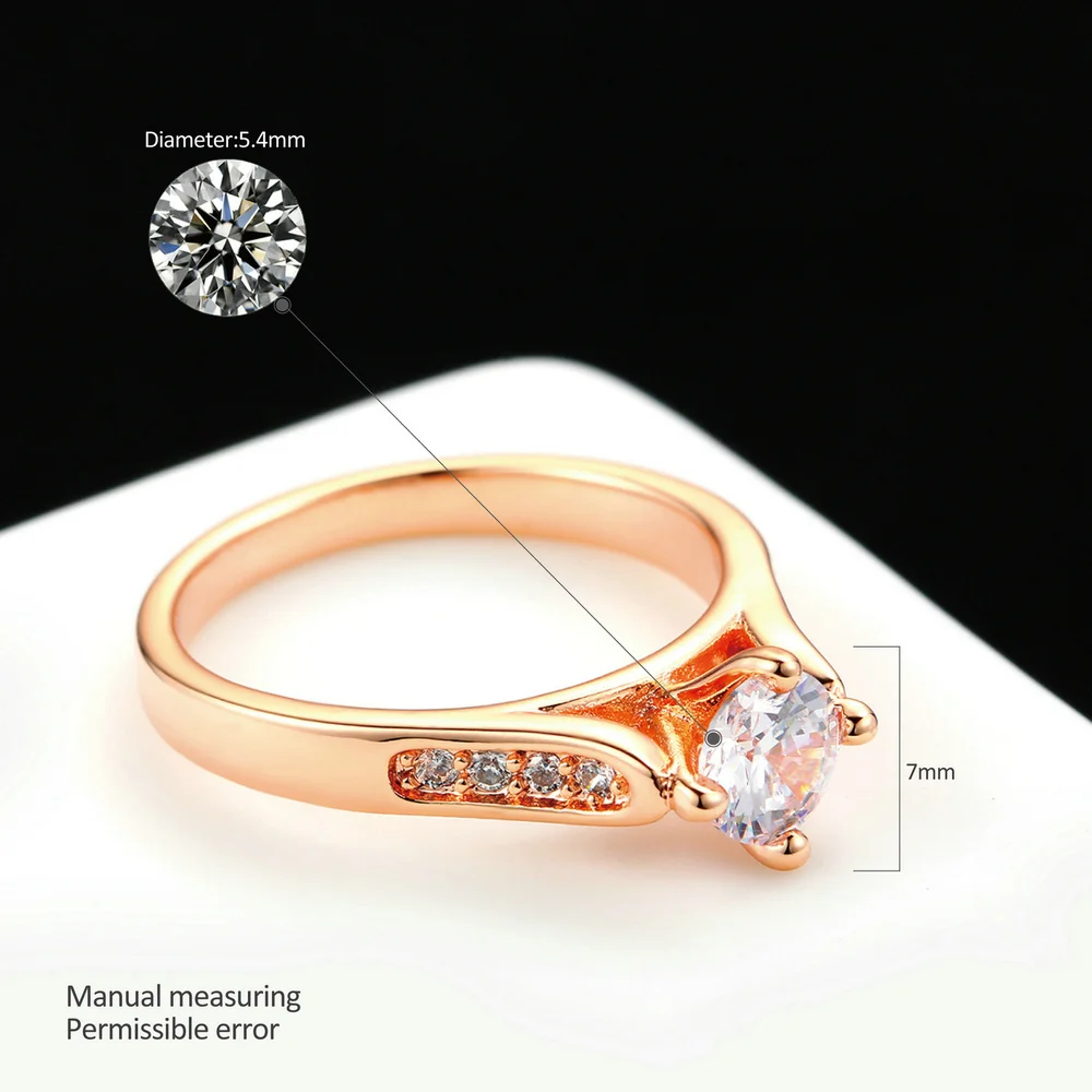 Classic Cubic Zirconia 1ct Wedding Finger Ring For Women Rose Gold Color Crystal Paved Fashion Jewelry aneis Anillos DWR065