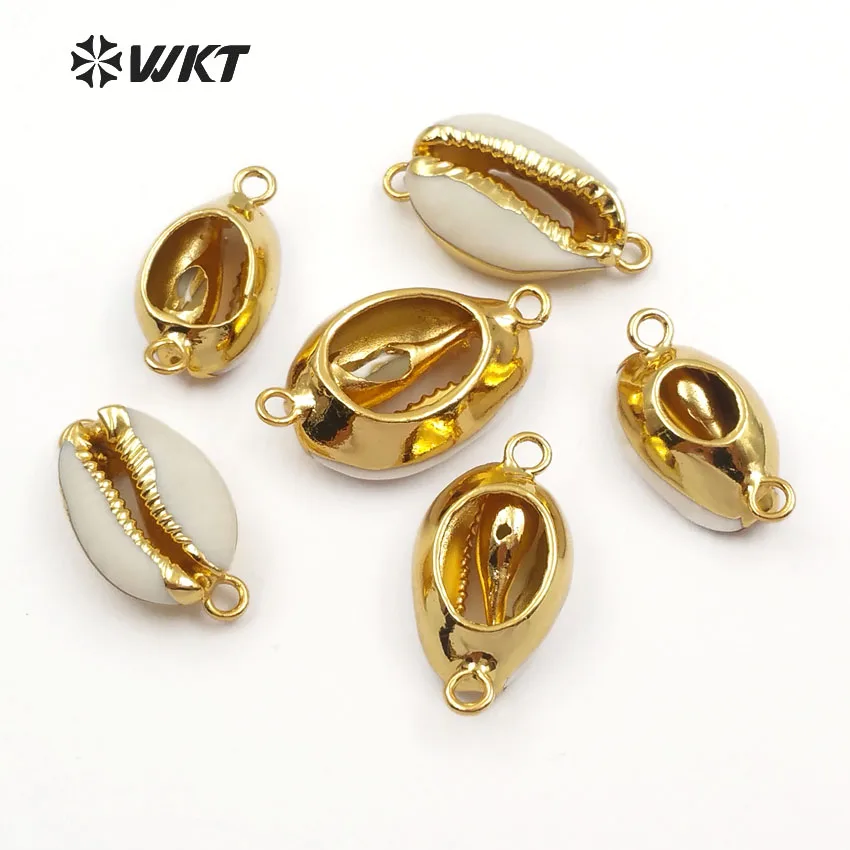 WT-C078 New Design Loving Charm Wholesale Natural Cowrie Shell Connecter With Gold Dipped For Women