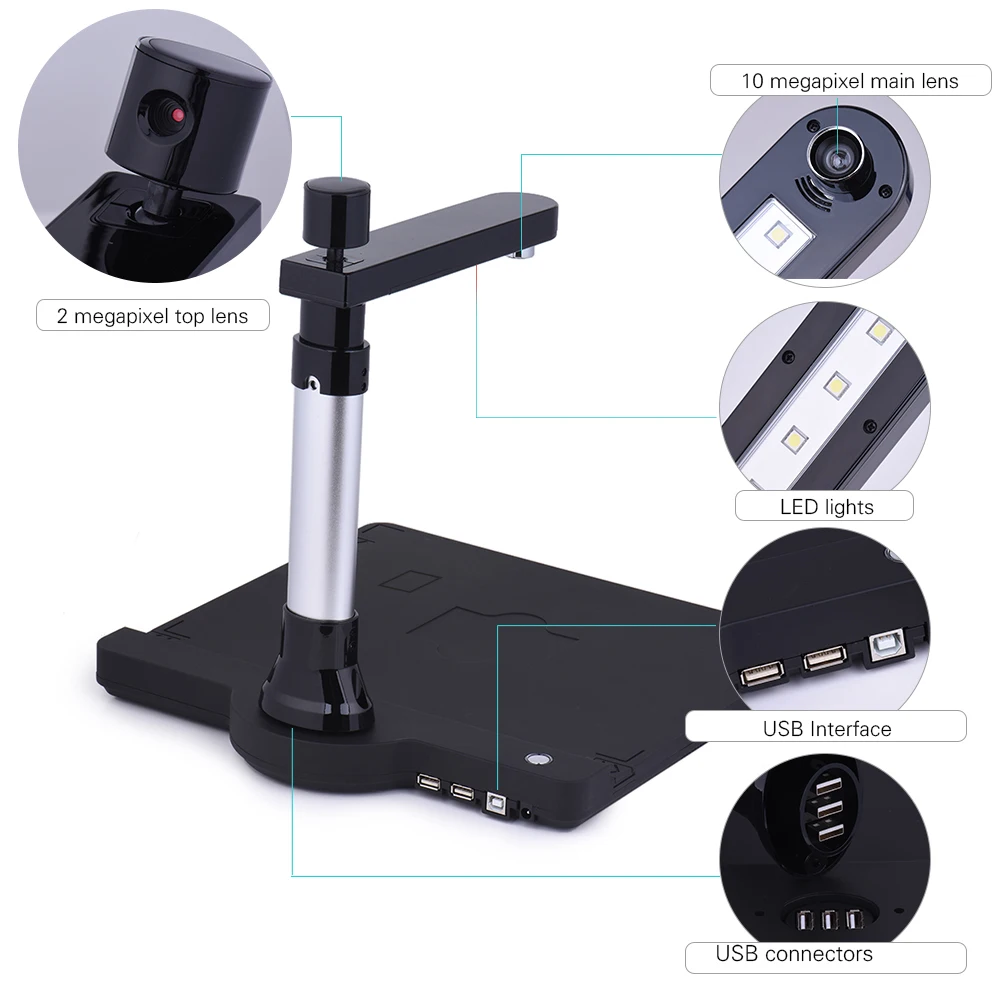 Camera Scanner Dual Lens 10 Mega-pixel HD A3 Document Scanner OCR Book Scanner Office Book Image Document Camera A4 A5 Scanner